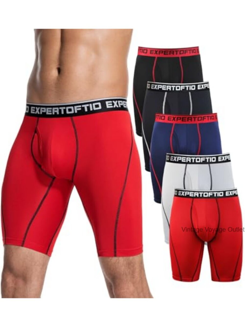 Men's 9 Inch Long Boxer Briefs 5 Pack Athletic Quick Dry Moisture Wicking